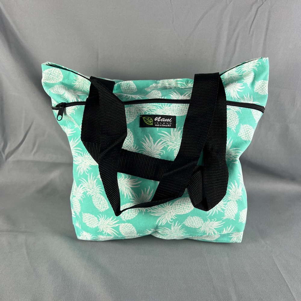 Nani Island Hawaii Tote Bag Womens Turquoise White Pineapple Print Shopping Bag